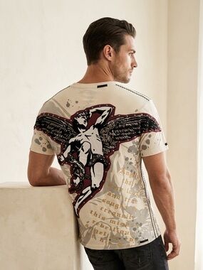 REBEL SPIRIT Wing Snake Graphic Men’s Cream Cotton Embroidered Cross Patch M